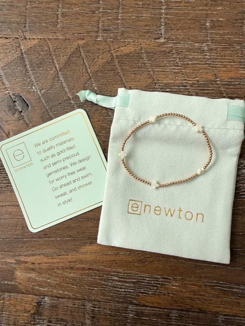 Enewton signature off white cross small 2mm gold bracelet